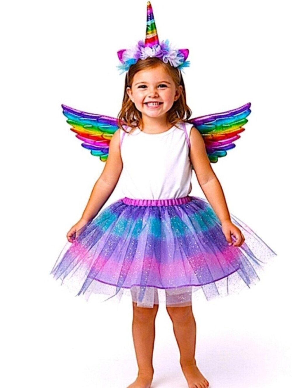 🦄Girls Rainbow Unicorn Costume Tutu Set - Multicolor